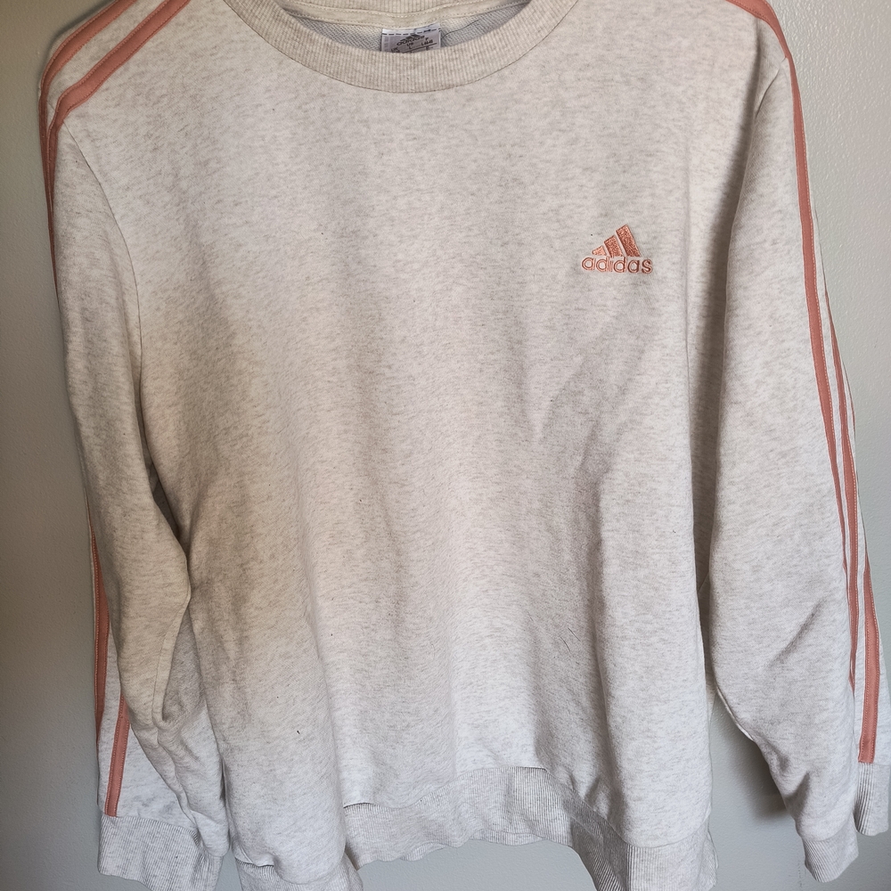 Adidas Gray Sweatshirt with Pink Stripes
